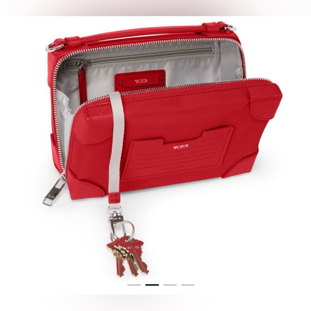 Brand New Tumi Dey Trunk Red Crossbody with Silver Hardware - Picture 2 of 10